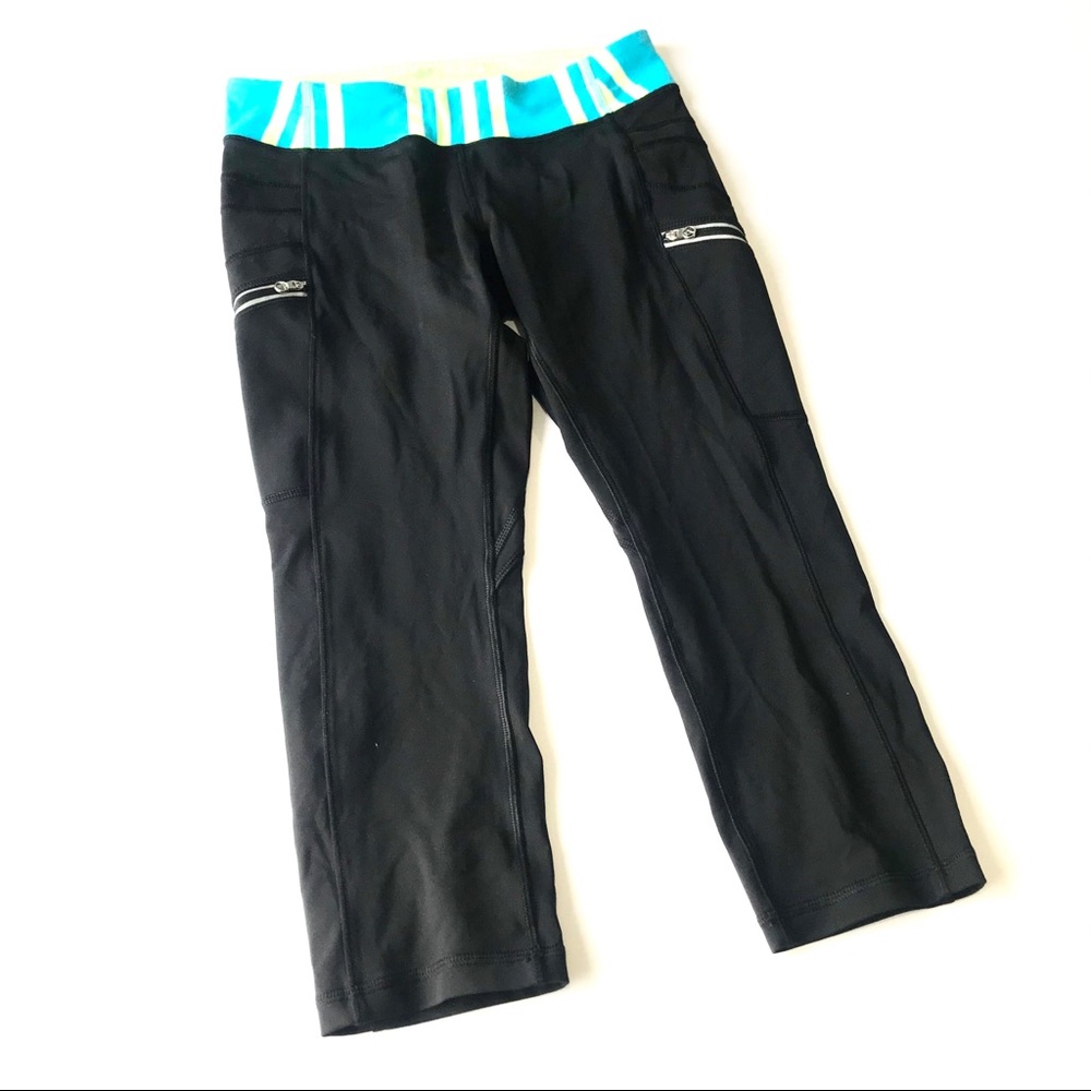 IVIVVA Girls Size 14 Black Blue Green Cropped Workout Leggings O4